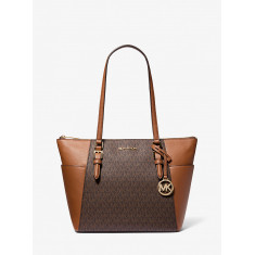 Michael Kors - Charlotte Large Logo and Leather Top-Zip Tote Bag - Brown