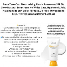 Anua Zero-Cast Moisturizing Finish Sunscreen,SPF 50, Glow Natural Sunscreen,No White Cast, Hyaluronic Acid, Niacinamide Sun Bloc