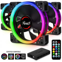 Rosewill 120mm RGB LED Case Fans (3-Pack) and 8-Port Fan Hub, Ultra Quiet Cooling with Long Life Rifle Bearings