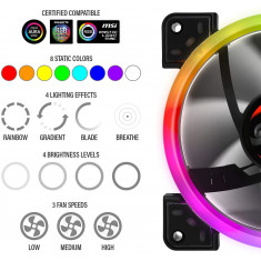 Rosewill 120mm RGB LED Case Fans (3-Pack) and 8-Port Fan Hub, Ultra Quiet Cooling with Long Life Rifle Bearings