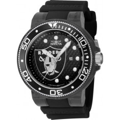 Invicta Men's 41473 NFL Quartz 3 Hand Black, Silver Dial Watch
