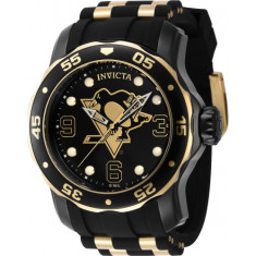 Invicta Men's 42322 NHL Pittsburgh Penguins Quartz 3 Hand Black, White, Gold Dial Watch