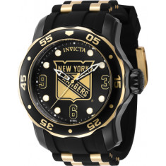 Invicta Men's 42324 NHL New York Rangers Quartz 3 Hand Black, White, Gold Dial Watch