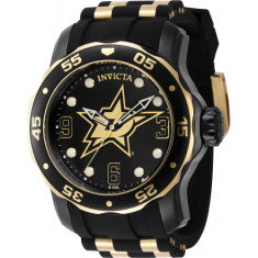 Invicta Men's 42325 NHL Dallas Stars Quartz 3 Hand Black, White, Gold Dial Watch