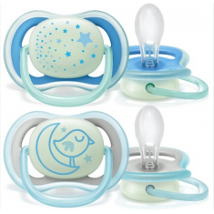 Kit de 2 Chupetas Ultra Air (Night/nuit) -Azul - Avent -  6-18M