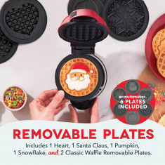 Dash MultiMaker Mini Waffle Maker System with 6 Removeable Holiday Plates Red