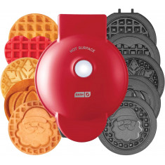 Dash MultiMaker Mini Waffle Maker System with 6 Removeable Holiday Plates Red