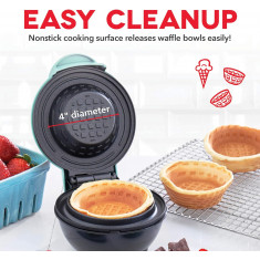 Máquina de Waffle Bowl Mini DASH para Café da Manhã, Tigelas de Burrito, Sorvete e Outras Sobremesas Doces