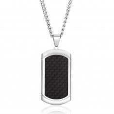 Invicta Men's Inlaid Carbon Fiber Steel Dog Tag Necklace - 24