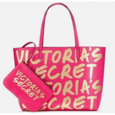 Bolsa Victoria’s Secret  Large Tote Travel Bag Clutch Charm Pink Gold Logo