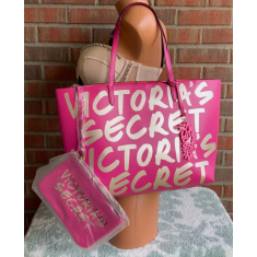 Bolsa Victoria’s Secret  Large Tote Travel Bag Clutch Charm Pink Gold Logo