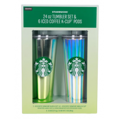 24oz Starbucks Tumbler Set with Iced Coffee K-Cups, 2-pack - VERDE