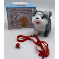 Kids Walking Barking Pet Husky Puppy Dog