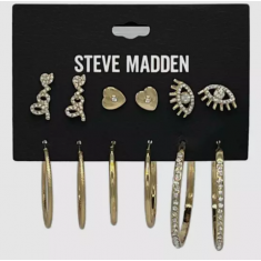 Kit de Brincos - Steve Madden Gold Tone Rhinestone 6 pc Earring Set