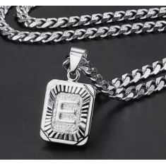 Colar Masculino - TrendsMax - Silver Stainless Steel Initial Letter E, Chain 22 in