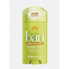 Ban Antiperspirant Deodorant, Invisible Solid, Sweet Simplicity, 2.6 Ounce