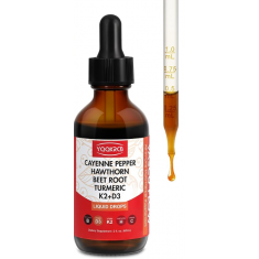 Cayenne Pepper Hawthorn Beet Root Turmeric Vitamin K2+D3 Liquid Drops - 60ML - Exp 02/27