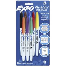 Expo Vis-a-Vis 8pk Wet Erase Markers Fine Tip Multicolored