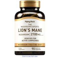 Piping Rock Lions Mane Supplement Mushroom 2100mg - 90 Caps - Exp 11/26