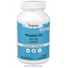 Vitacost Vitamin D3-5000 IU - 365 Softgels Mini Gels - Exp 11/26