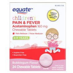 Equate - Children's Pain & Fever Acetaminophen - Sabor Bubblegum - 24 Tabs - Exp 11/27