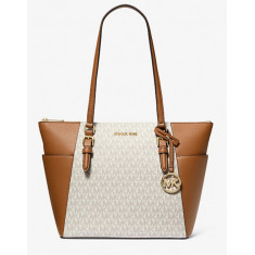 Michael Kors Charlotte Large Logo and Leather Top-Zip Tote Bag