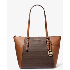 Michael Kors - Charlotte Large Logo and Leather Top-Zip Tote Bag - Brown