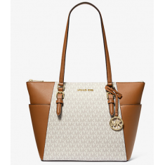 Michael Kors - Charlotte Large Logo and Leather Top-Zip Tote Bag - Vanilla