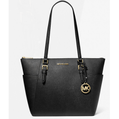 Michael Kors - Charlotte Large Saffiano Leather Top-Zip Tote Bag - Black Noir