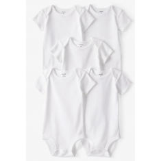 Carters - Kit 5 Body Infantil Branco sem Estampa Manga Curta - Tamanho 6 Meses