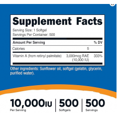 Nutricost - Vitamin A 10,000 IU - 500 Softgel - Exp 06/2027