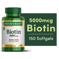 Nature's Bounty - Biotin 5000mcg - Supports Healthy Hair, Skin & Nails - 150 softgels - Exp 09/27